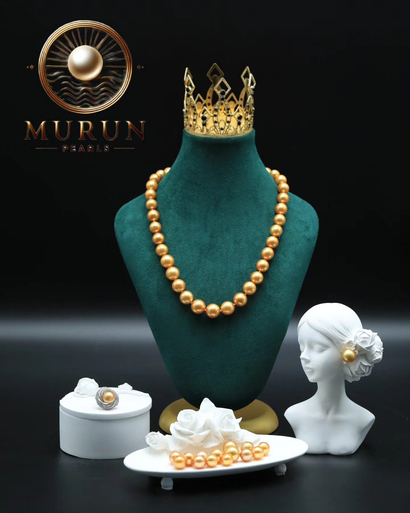 Luxury South Sea golden pearl ring with diamond accents – refined elegance for special occasions by Murun Pearls Mongolia.