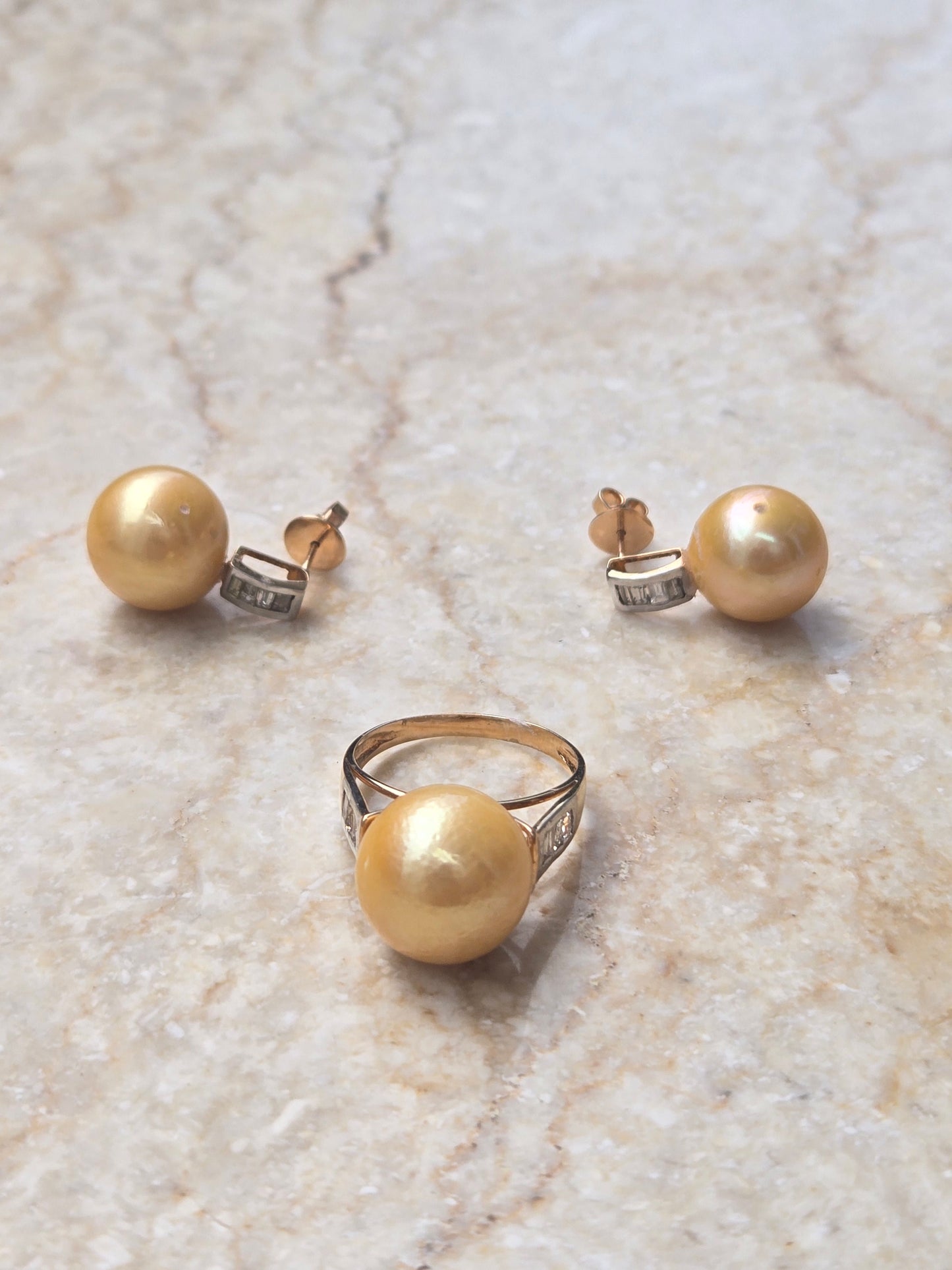 Golden South Sea Pearl Ring & Earring Set