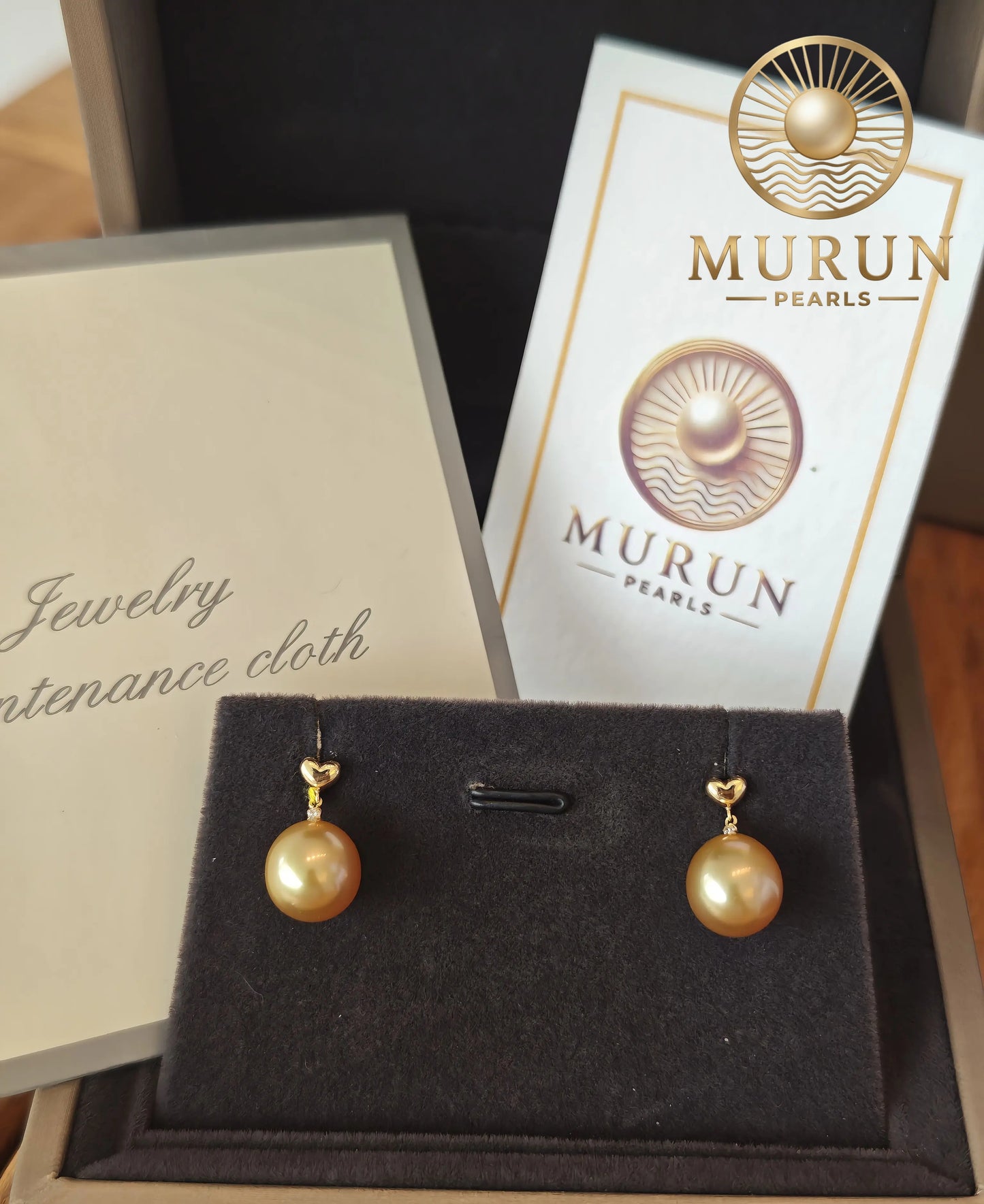 Golden South Sea Pearl Heart Earrings