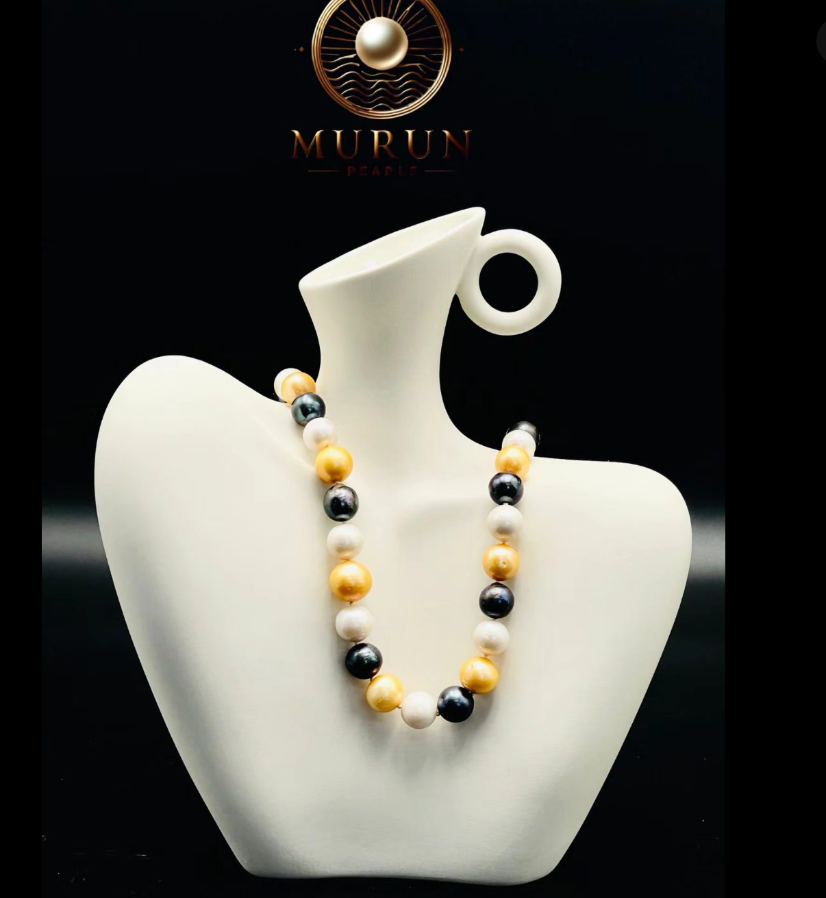 Premium Edison & Freshwater Pearl Necklace – Gold, White & Black Mix | Murun Pearls Mongolia