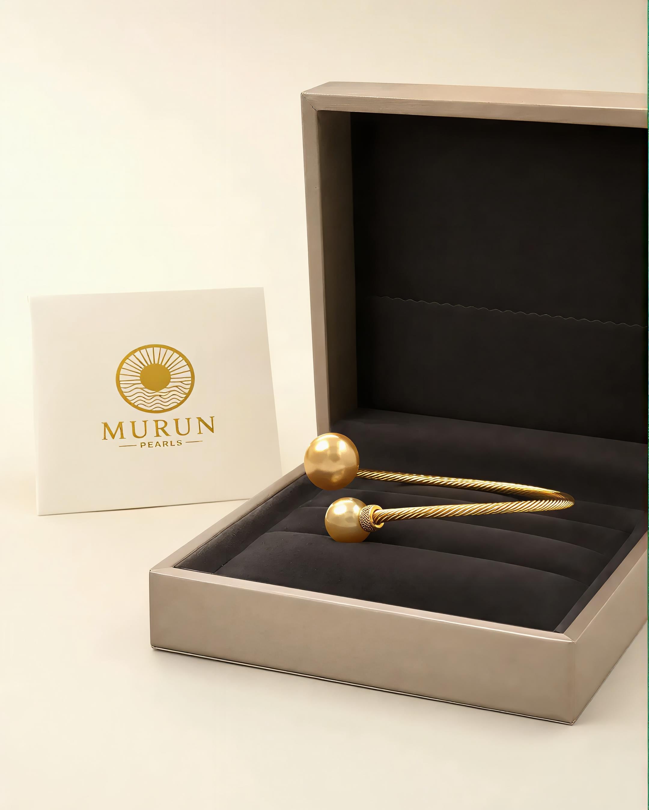 Golden South Sea Pearl Open Cuff Bracelet