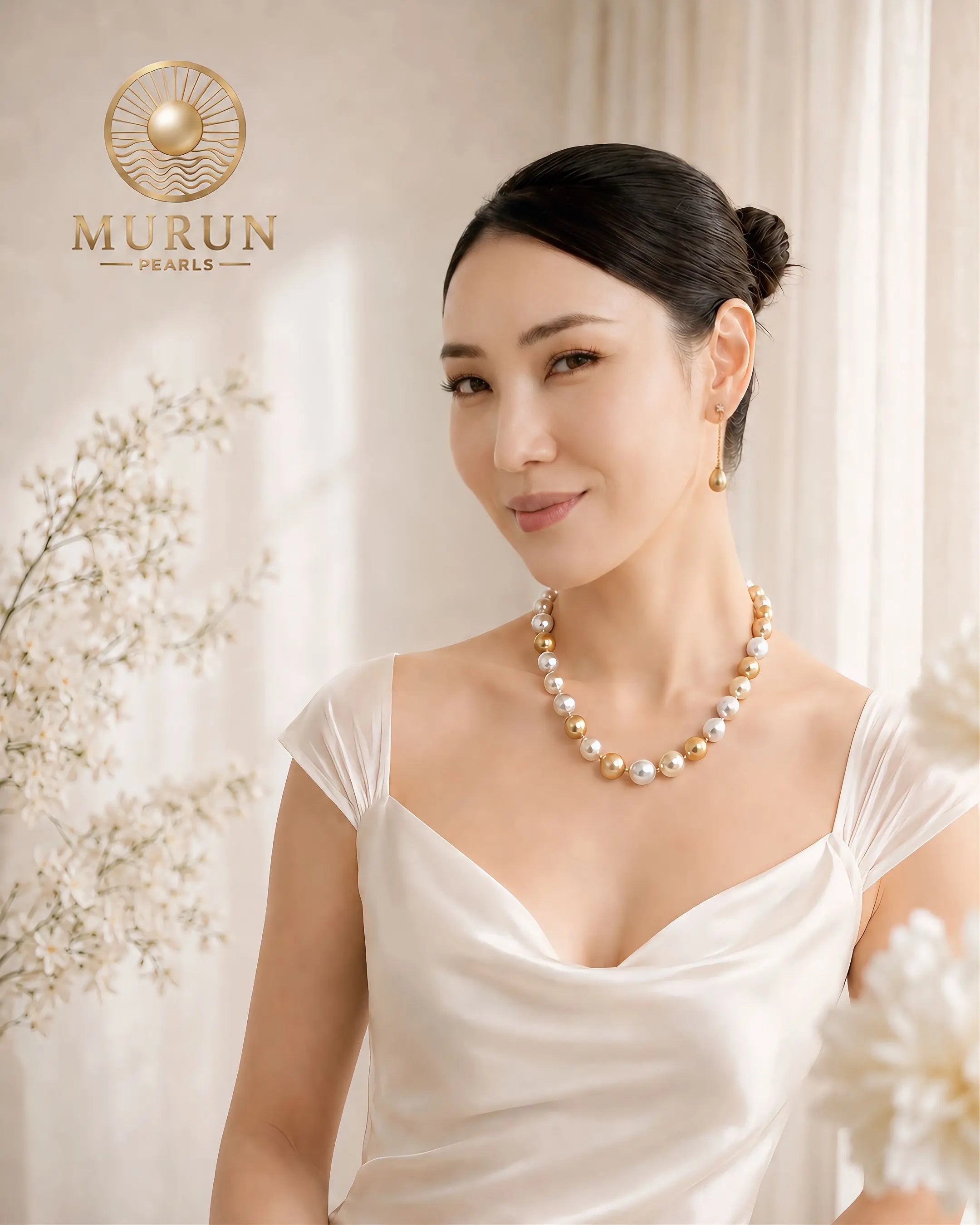Experience the elegance of natural luxury with our Golden & White South Sea Pearl Necklace.