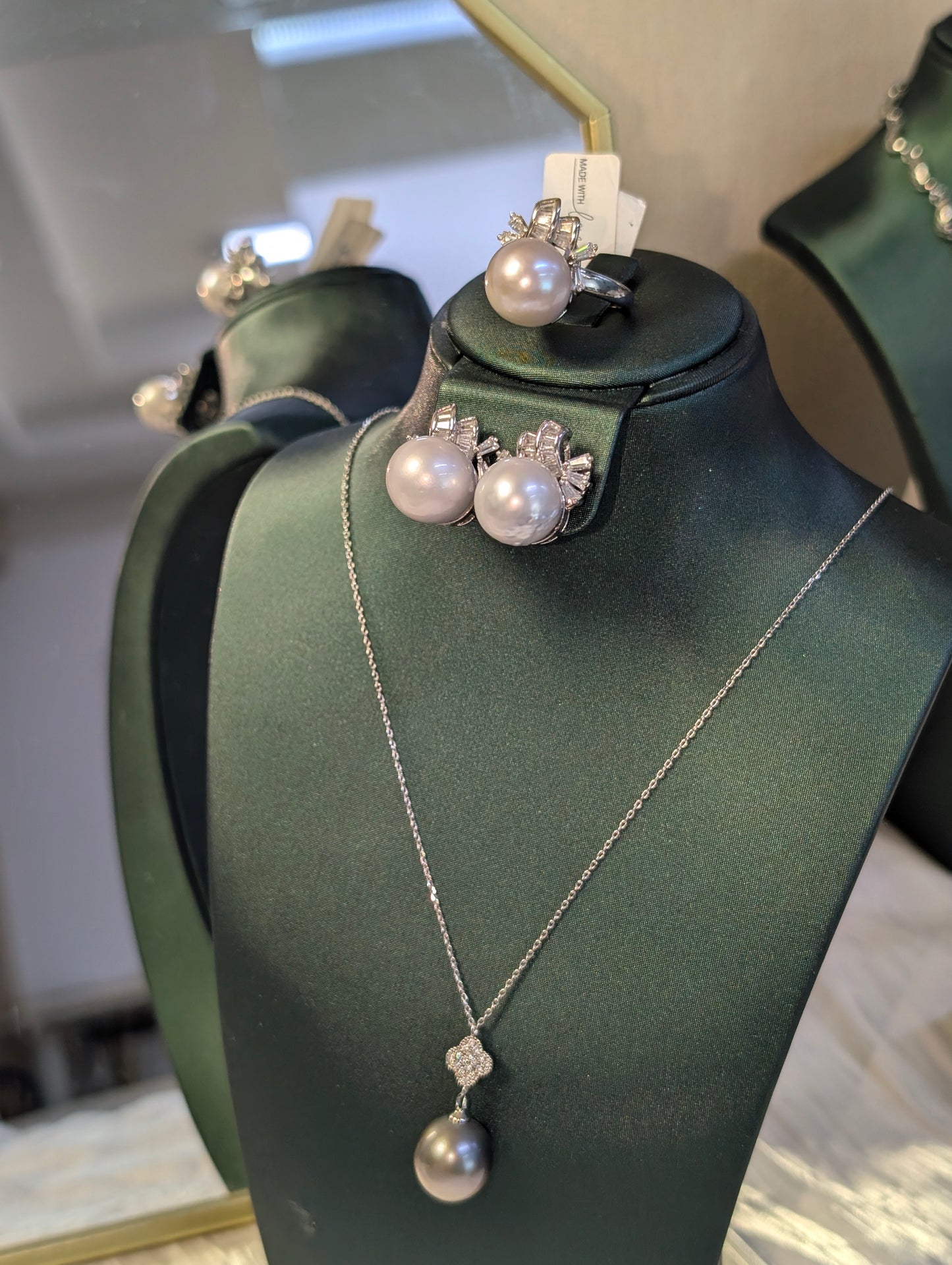 South Sea Silver Pearl Jewelry Set (Necklace, Earrings & Ring