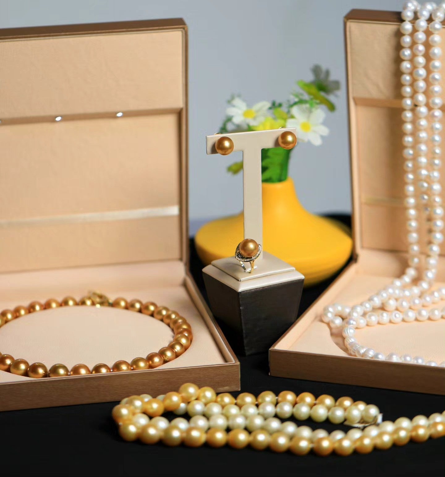 Golden South Sea pearl necklace, premium luxury jewelry by Murun Pearls Mongolia