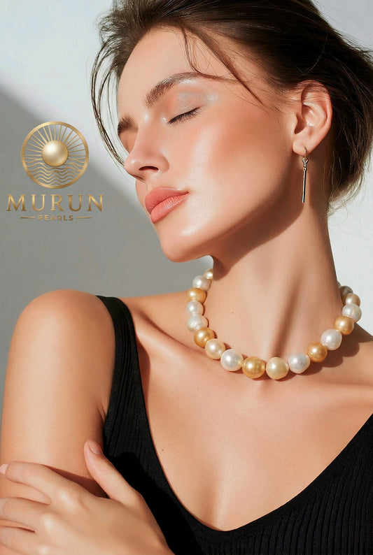 Experience the elegance of natural luxury with our Golden & White South Sea Pearl Necklace.