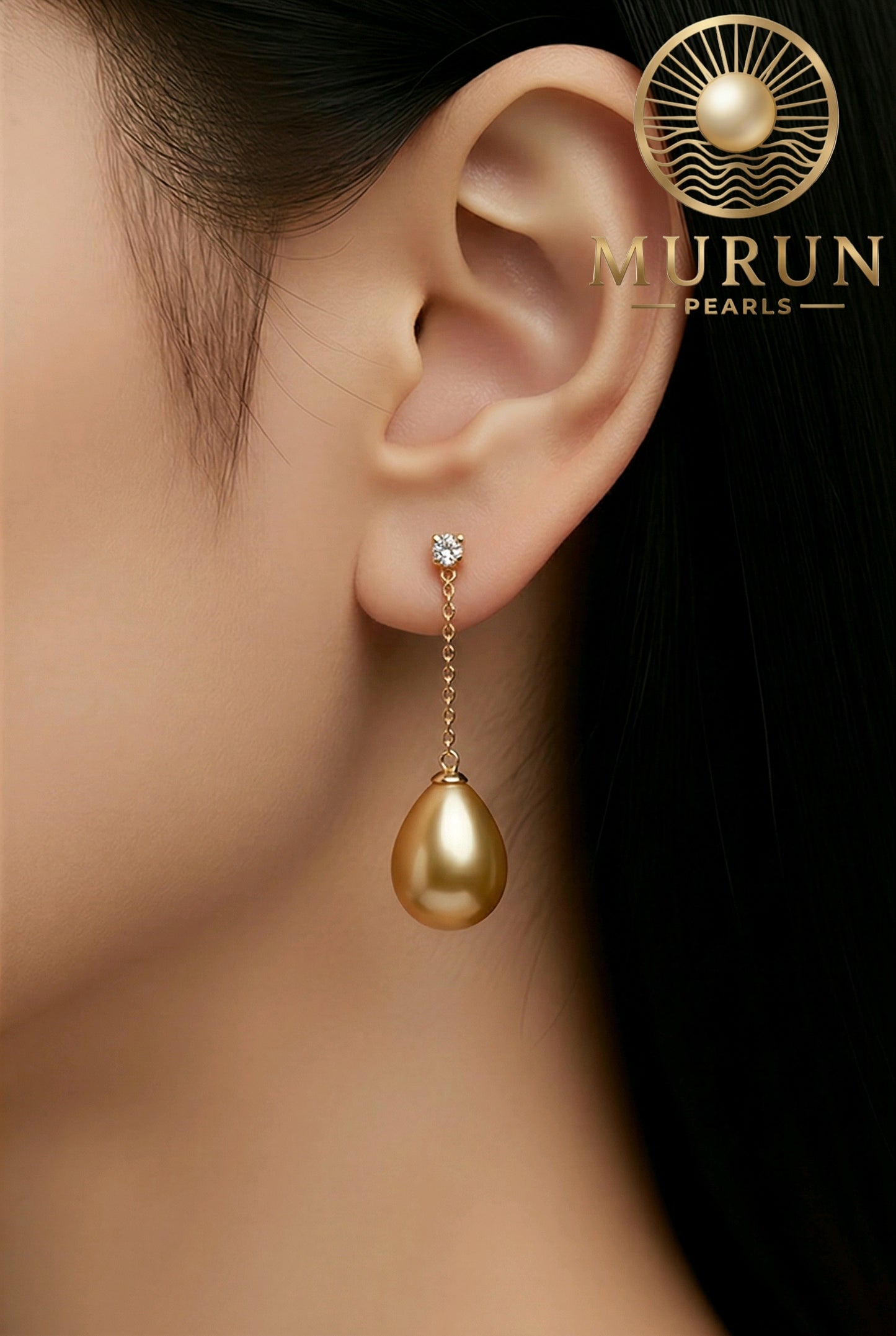 GIA Certified Golden South Sea Pearl Drop Earrings