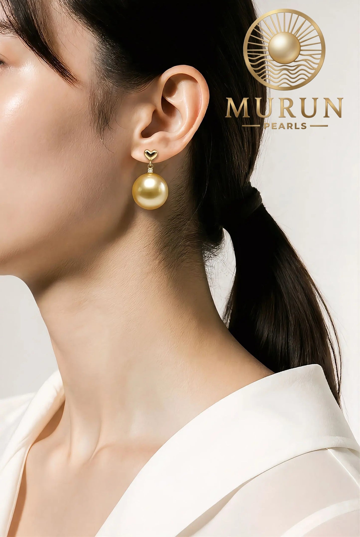 Golden South Sea Pearl Heart Earrings