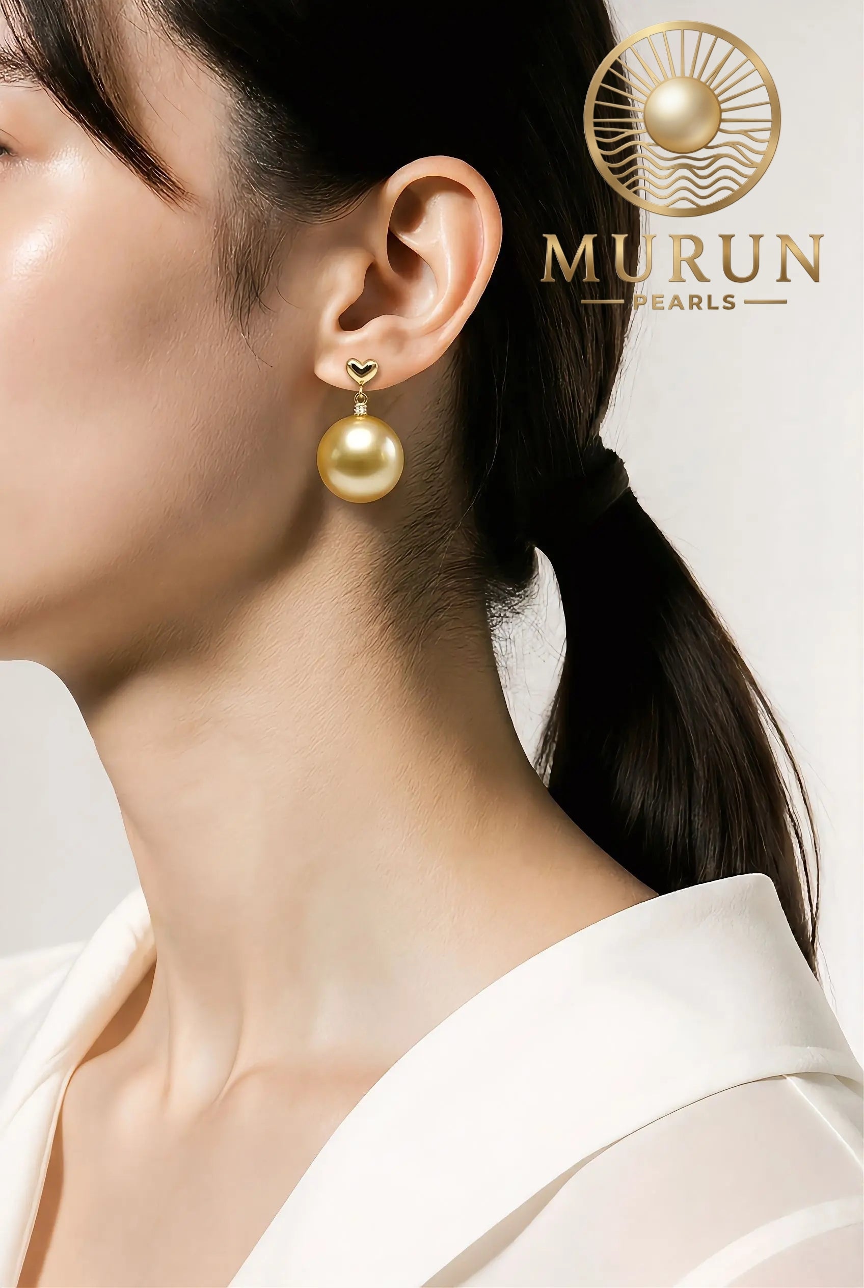 Golden South Sea Pearl Heart Earrings