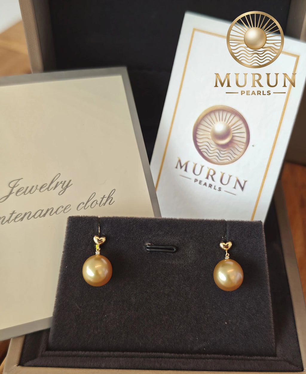 Golden South Sea Pearl Heart Earrings